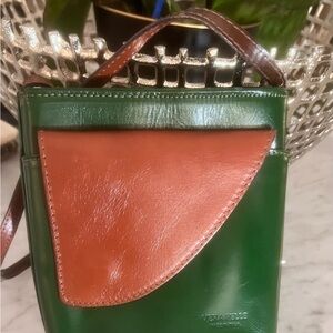 Vera Pelle Green and Brown Leather Shoulder Bag